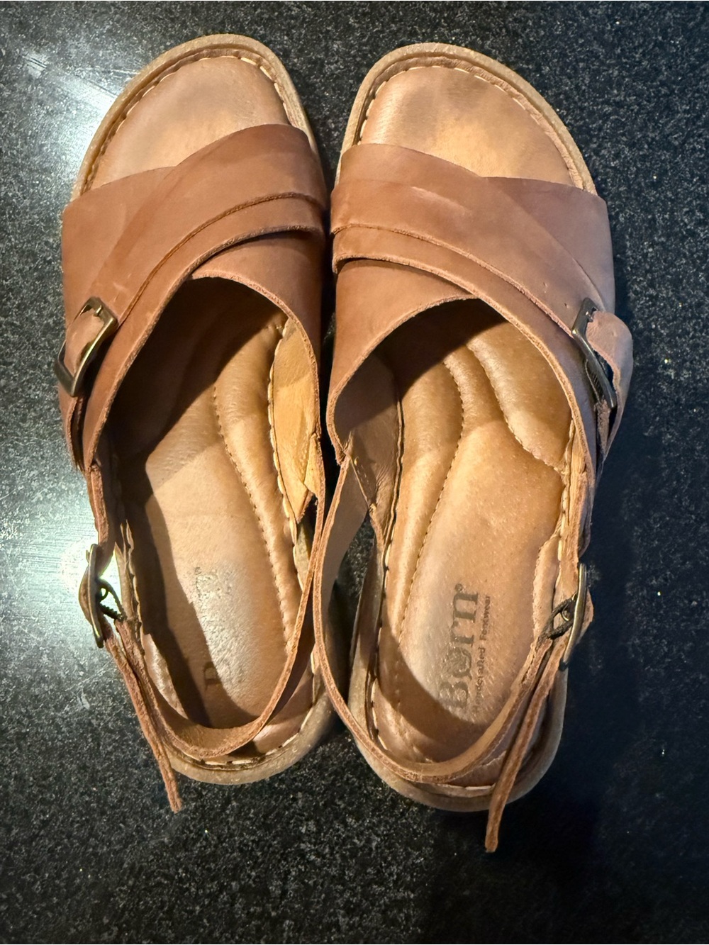 Born Tan Leather Cross-Strap Women's Sandals